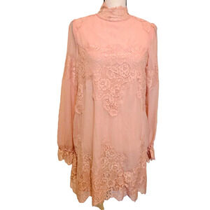 HAH QUEEN FOR A DAY LONG SLEEVE CHIFFON DRESS WITH LACE DETAILS Boho Cottage M